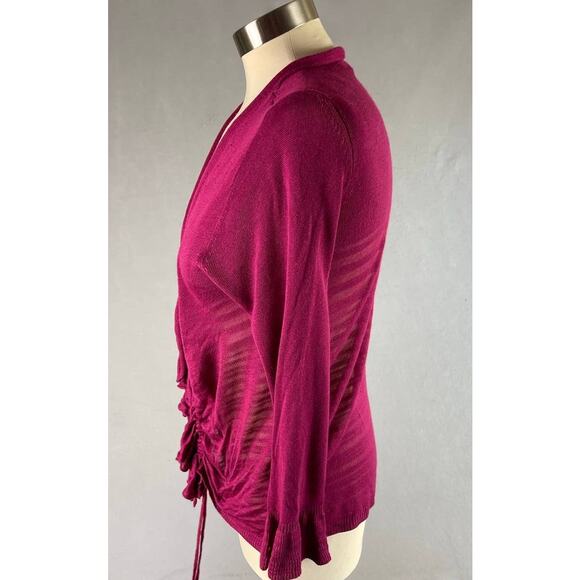 Dressbarn Womens Medium Open Front Cardigan Sweater with Ruching Pink - Picture 7 of 10